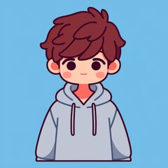 Cute Boy in Hoodie, Light Blue Background