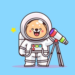 Cute Dog Astronaut with Telescope (1)