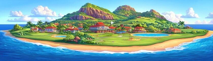 Tropical Island Resort Scene