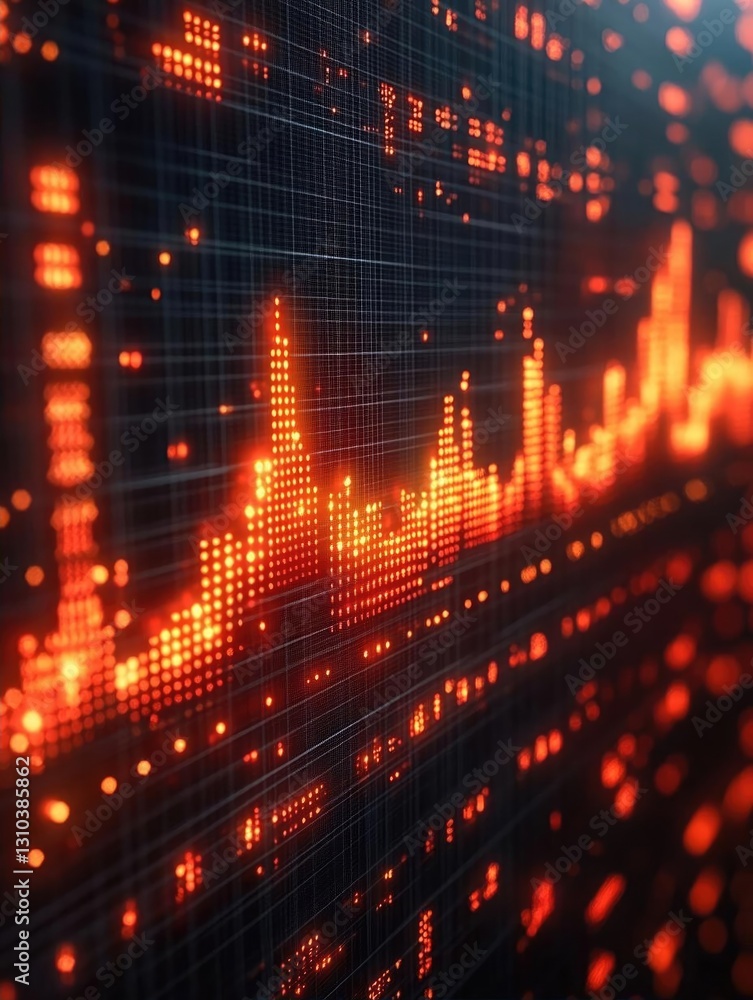 Poster abstract visualization of data trends represented by glowing orange and black patterns