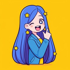 Kawaii Girl Portrait, Yellow Background