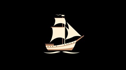 Fototapeta premium Simple Illustration of a Sailing Ship on Black Background
