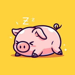 Cute Pig Sleeping on Yellow (4)