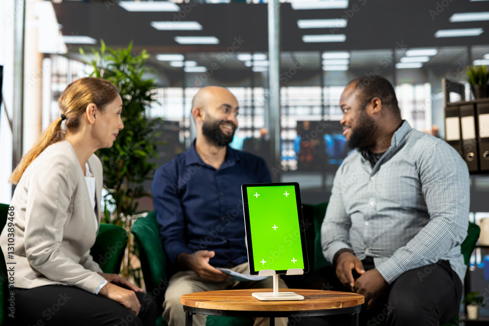 Aufkleber smiling board of directors in office maintaining strong relationships with business partners, lookin