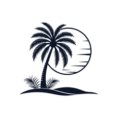 sun palm,palm tree silhouette logo vector line art logo design