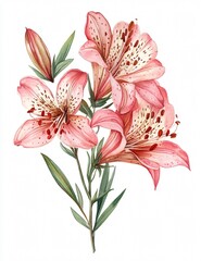 Pink and Red Flowers Illustration Watercolour F