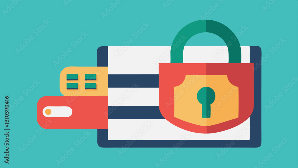 Poster lock and wallet illustration of a digital wallet with a large padlock symbol overlaying it showcasin