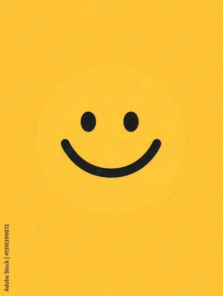 Poster smiling face icon in bright yellow color representing joy and positivity in flat design style suitab