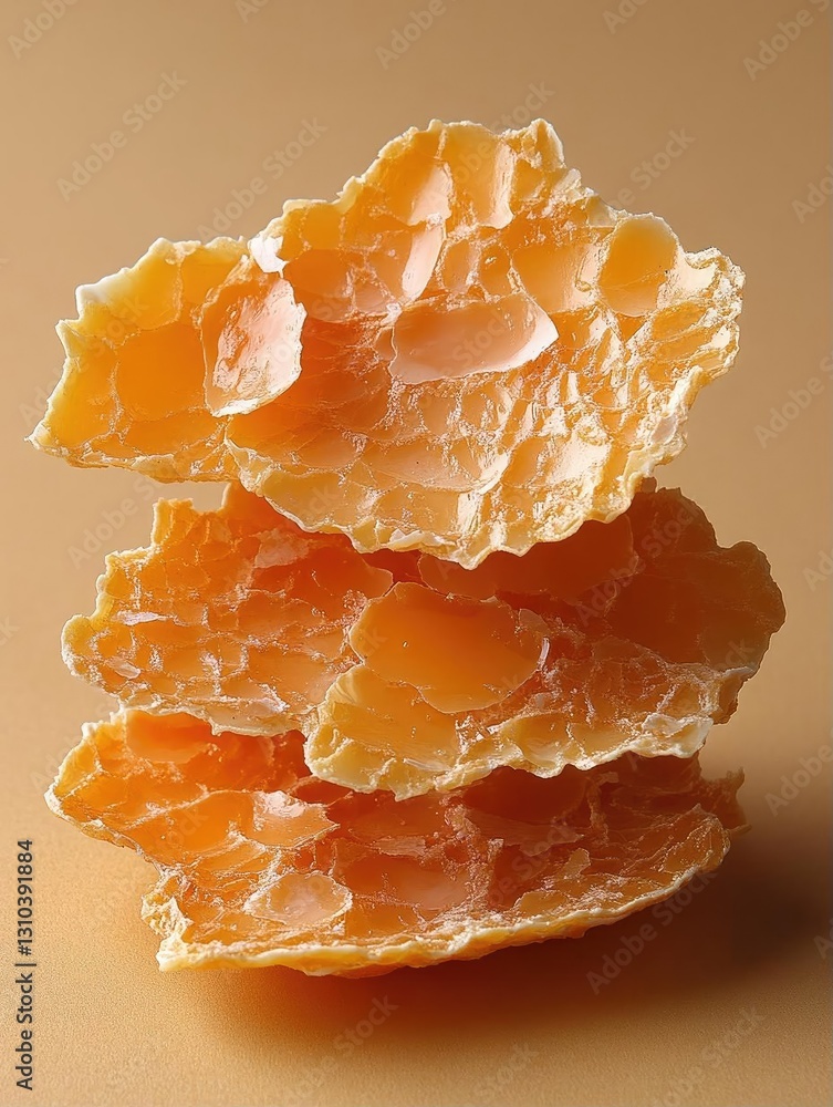 Poster stacked honeycomb pieces on a smooth background highlighting natural texture and color