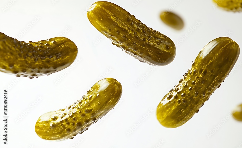 Poster delicious pickles floating against a bright white background highlighting their unique texture : gen