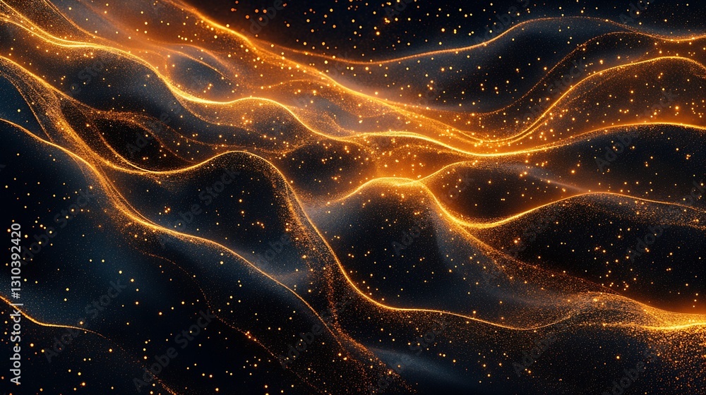 Aufkleber flowing waves of glowing particles creating an abstract golden landscape of light and color : genera