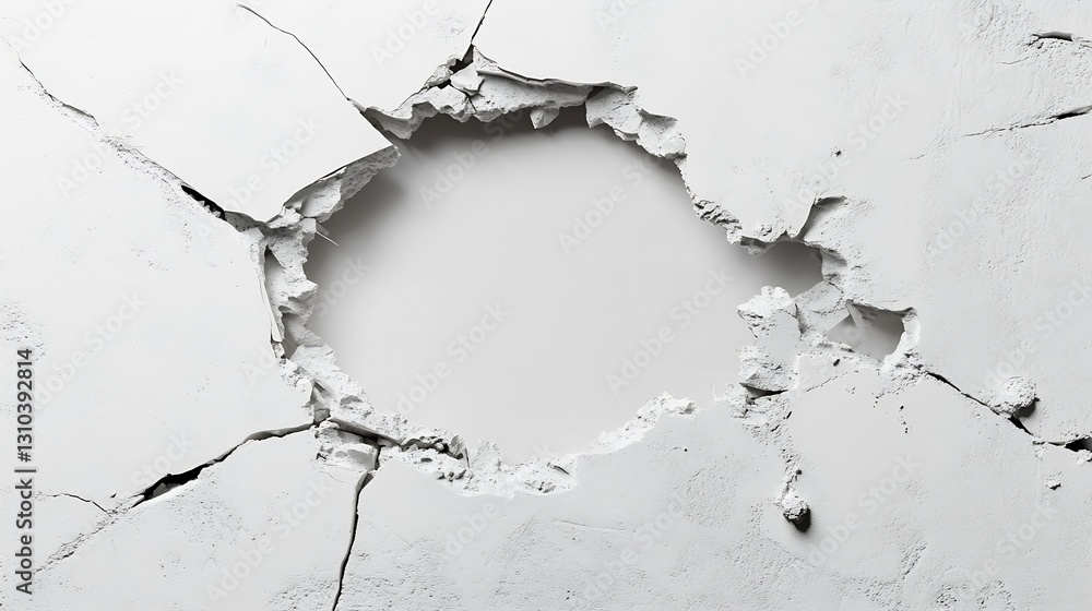 Poster Artistic representation of a fractured wall with an open space showcasing a sense of rupture and emptiness : Generative AI