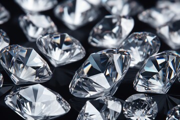 Diamond. Close-Up of Brilliant Diamonds Isolated on Black Background, Luxury Jewelry Concept with Shallow Depth of Field, Sparkling Gemstones Isolated on Background with Copy Space.