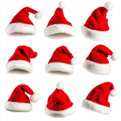 Professional Set of Santa's Red Hats Isolated on White Background