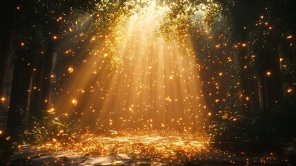 Naklejka premium Enchanting Sunlight Filtering Through Lush Foliage Creating an Ethereal Glow : Generative AI