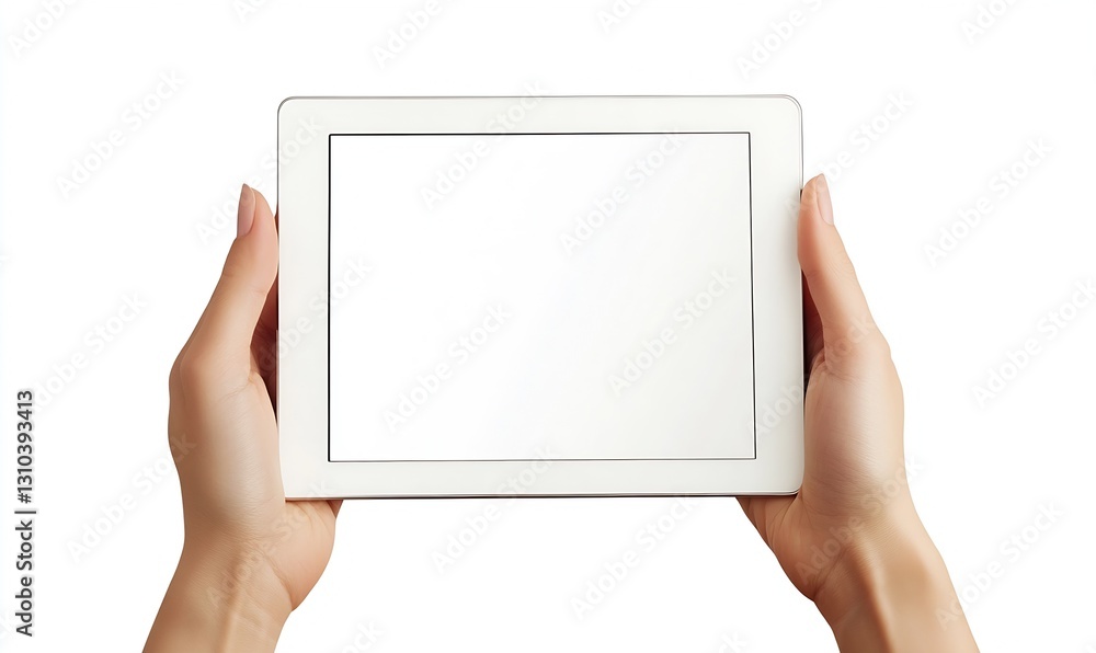 Aufkleber hands holding a blank tablet showcasing modern technology in a minimalist style : generative ai