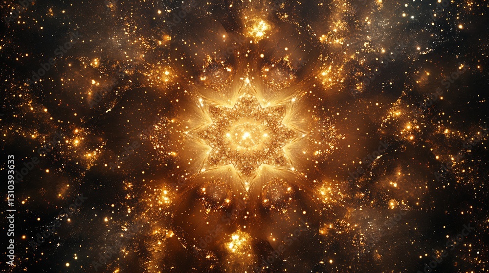Aufkleber Dazzling cosmic explosion featuring intricate patterns of sparkling stars and golden hues in a mesmerizing galaxy scene : Generative AI