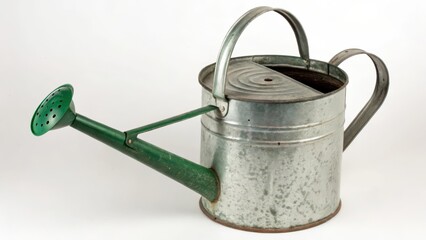 Galvanized Watering Can on White Background
