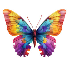 Colorful Puzzle Butterfly Wings Illustration Autism Awareness Design