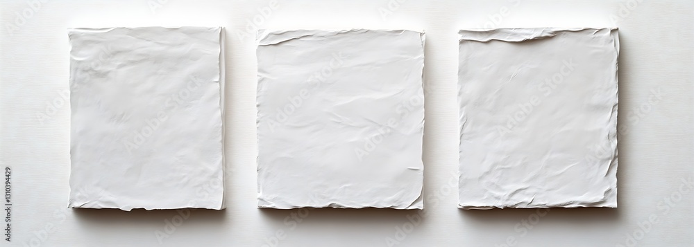 Aufkleber Three textured white sheets of paper arranged in a clean layout for artistic use : Generative AI
