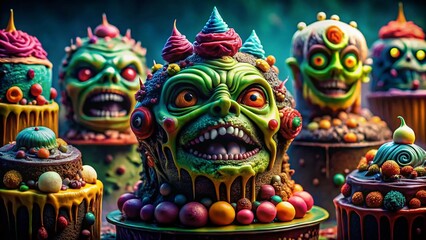 Fototapeta premium Disgusting Cakes: A Close-Up of Unconventional Confectionery Delights