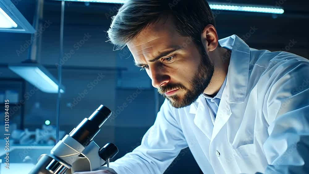 Poster scientist in a state-of-the-art lab meticulously performing experiments.