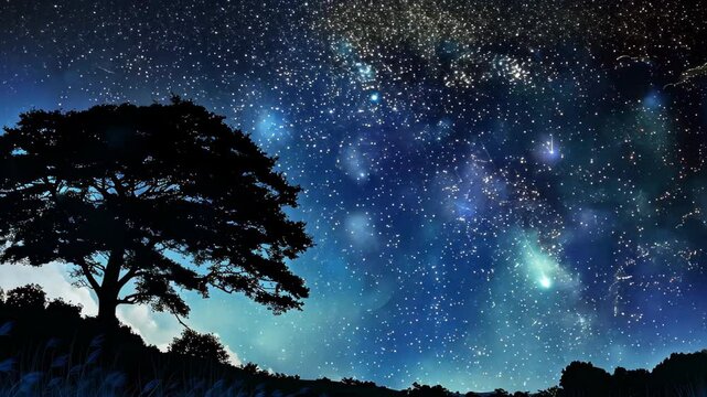 Celestial spectacle starry night sky, serene landscape, meteor shower, Ai Generated