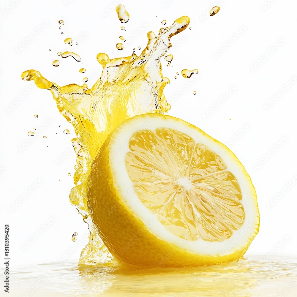 Poster single splashing lemon half released into refreshing water creating an invigorating scene : generati