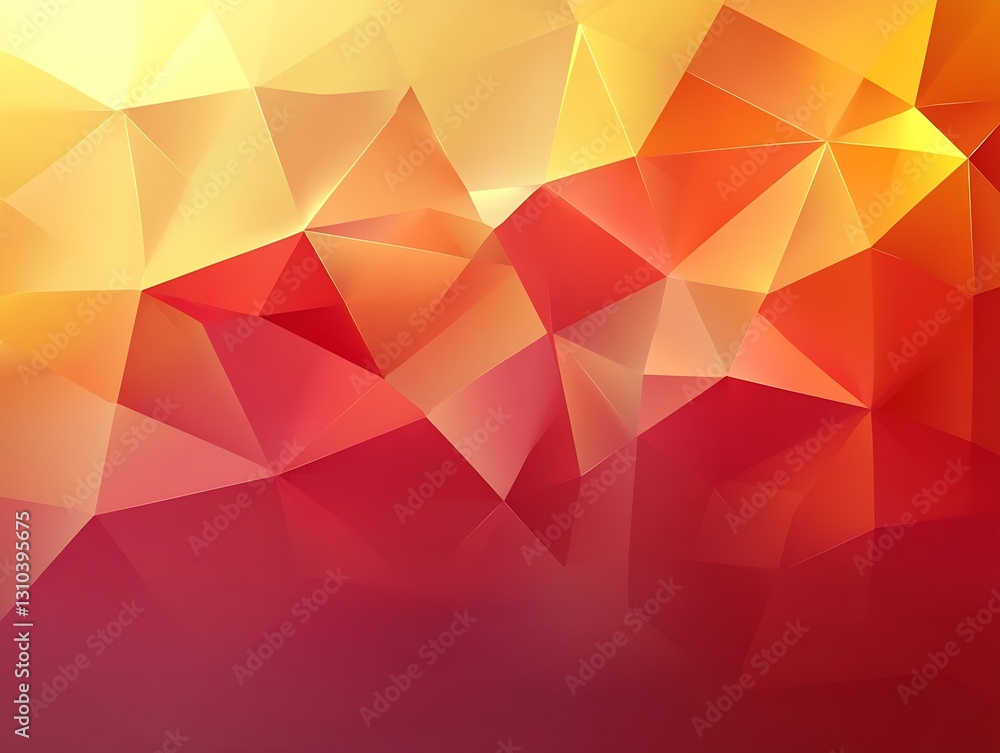 Poster Abstract geometric background featuring a blend of warm hues from yellow to red in layered triangles : Generative AI