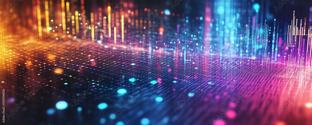 Poster vibrant abstract colorful digital wave pattern with bright lights and sparkles : generative ai