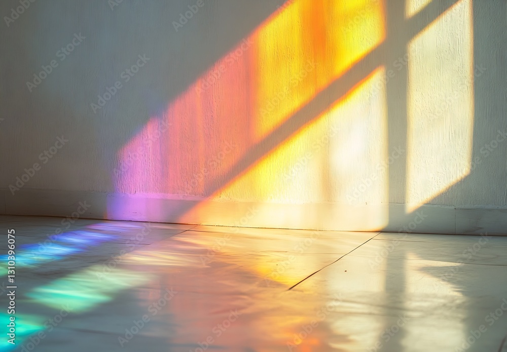 Poster Stunning rainbow reflections on a floor from colorful light streaming through a window creating a vibrant atmosphere : Generative AI