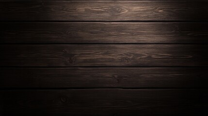 Naklejka premium Dark wood planks forming a horizontal background with subtle lighting and wood grain texture
