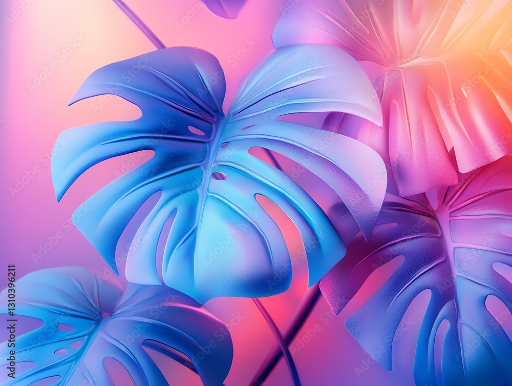 Poster Vibrant Monstera Leaves with Smooth Textures and Bright Colors Creating a Unique Visual Experience : Generative AI