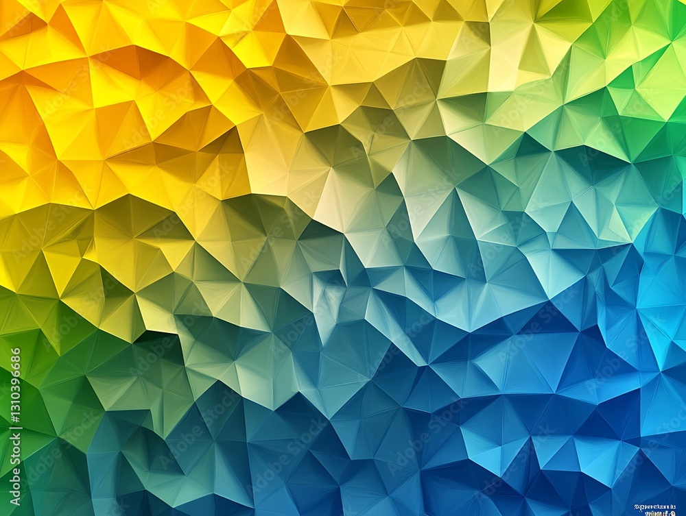 Fototapete Vibrant geometric background merged with hues of yellow and blue creating a 3D effect : Generative AI