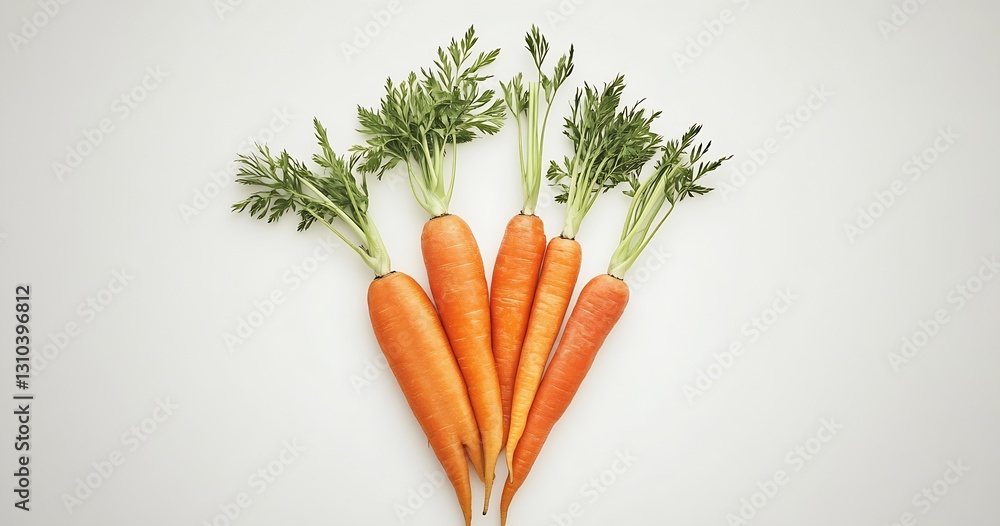 Fototapete five ripe orange carrots with green foliage on a muted background creating a rustic feel : generativ