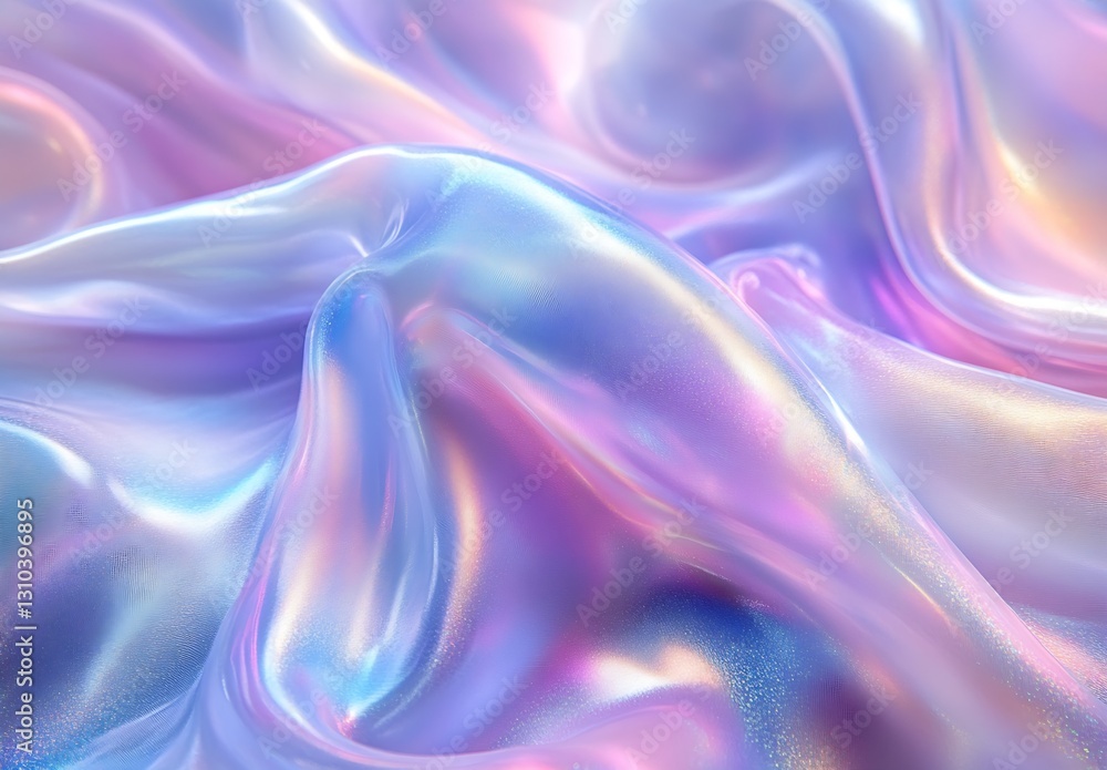 Poster Glimmering Soft Fabrics Flowing with Iridescent Colors and Smooth Textures : Generative AI