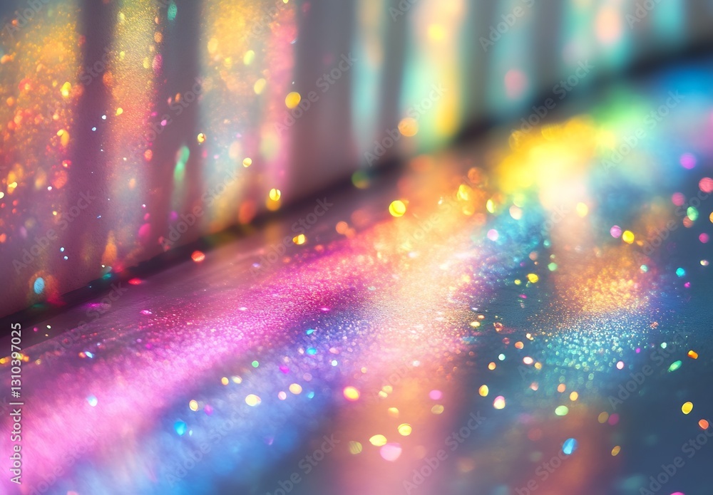 Fototapete enchanting atmosphere created by colorful light reflections and sparkling dust on a surface : genera