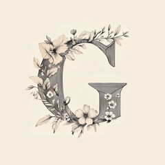G of the alphabet monochrome. A capital letter in a sleek with floral elements within its structure
