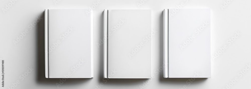 Poster Three identical blank books arranged neatly on a light background for design purposes : Generative AI
