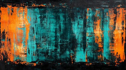 Abstract teal and orange canvas painting