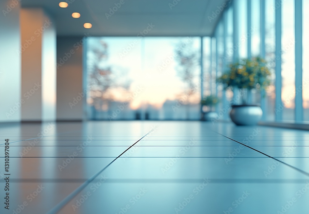 Aufkleber stylish and modern interior space with large windows and planters : generative ai