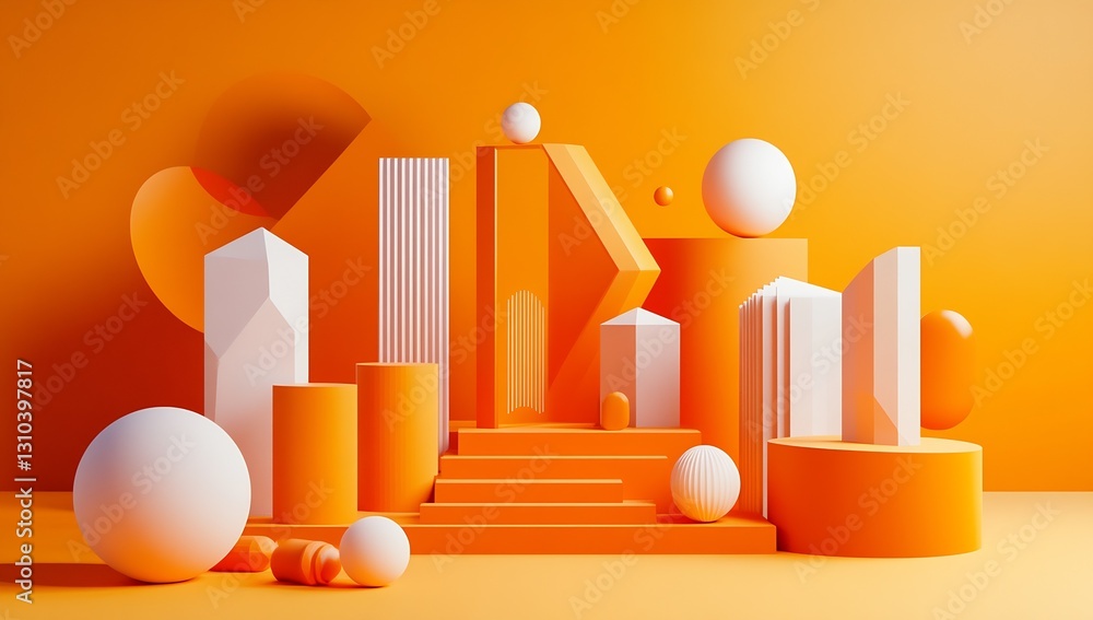 Aufkleber intriguing modern sculpture featuring white and orange geometric forms in a vibrant display : genera