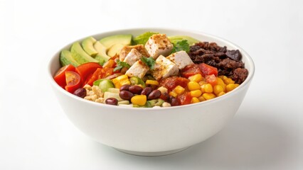 Chicken and Black Bean Salad Bowl on White Background