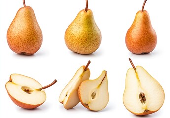 Assorted fresh pears arranged elegantly showcasing their delightful texture and color on a clean white background : Generative AI