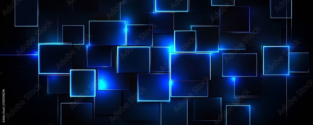 Aufkleber Stylish abstract design featuring glowing blue geometric shapes on a dark background : Generative AI