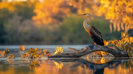 African darter sunset wetlands perch reflection