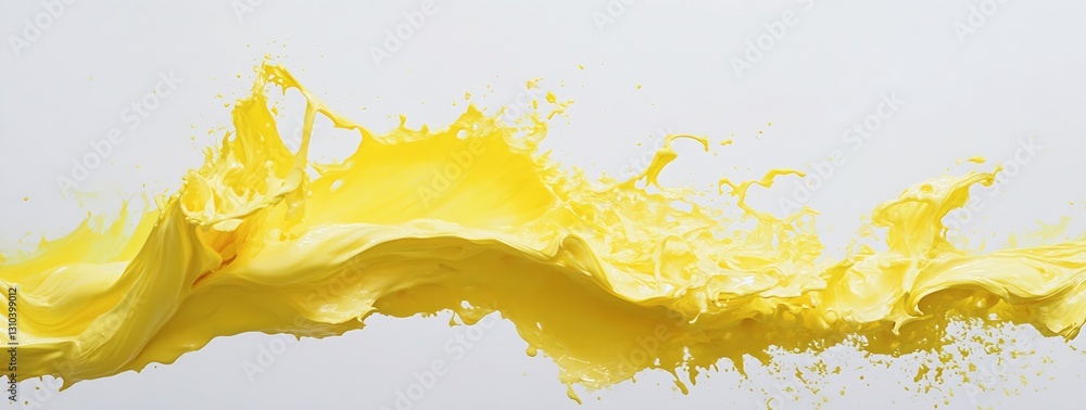 Poster Dynamic splash of vibrant yellow paint on a pristine white background capturing the energy of color : Generative AI