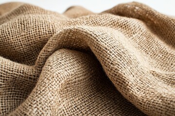 Close-Up of Natural Jute Fabric with Textured Patterns and Ripples