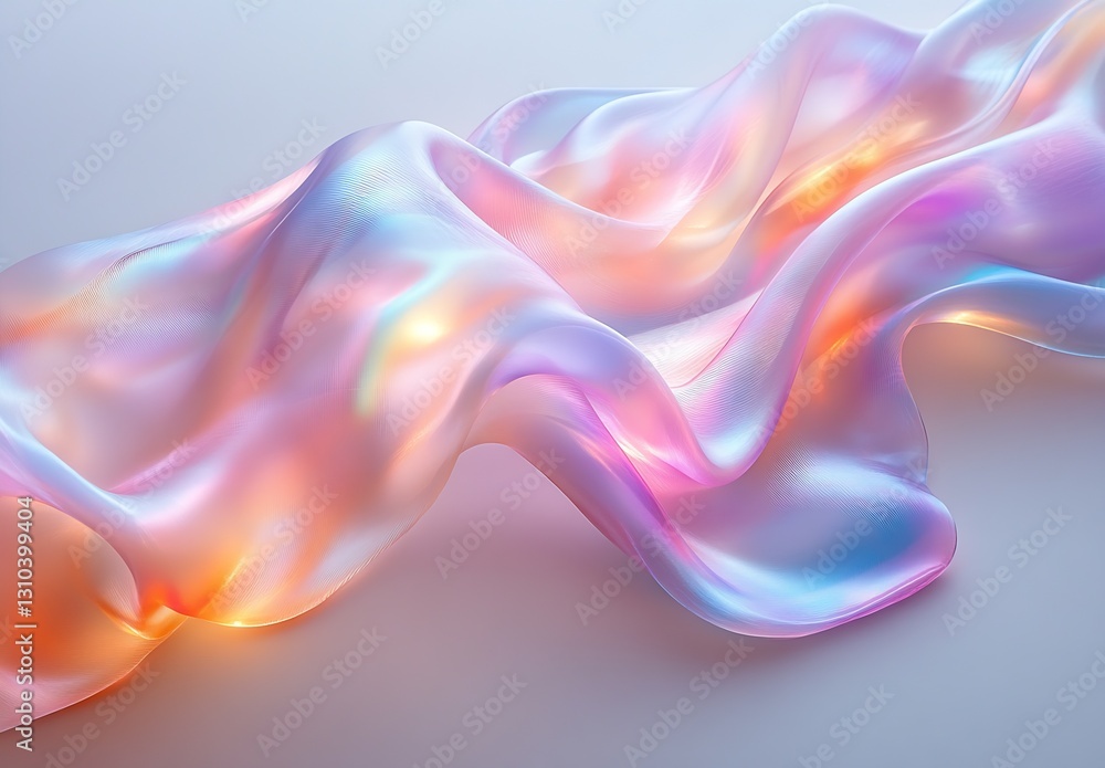 Poster elegant pastel silk fabric flowing across a flat surface with iridescent highlights : generative ai