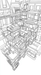 Fototapeta premium Abstract architectural drawing, urban design, complex structures, possible use in architecture books or design portfolios